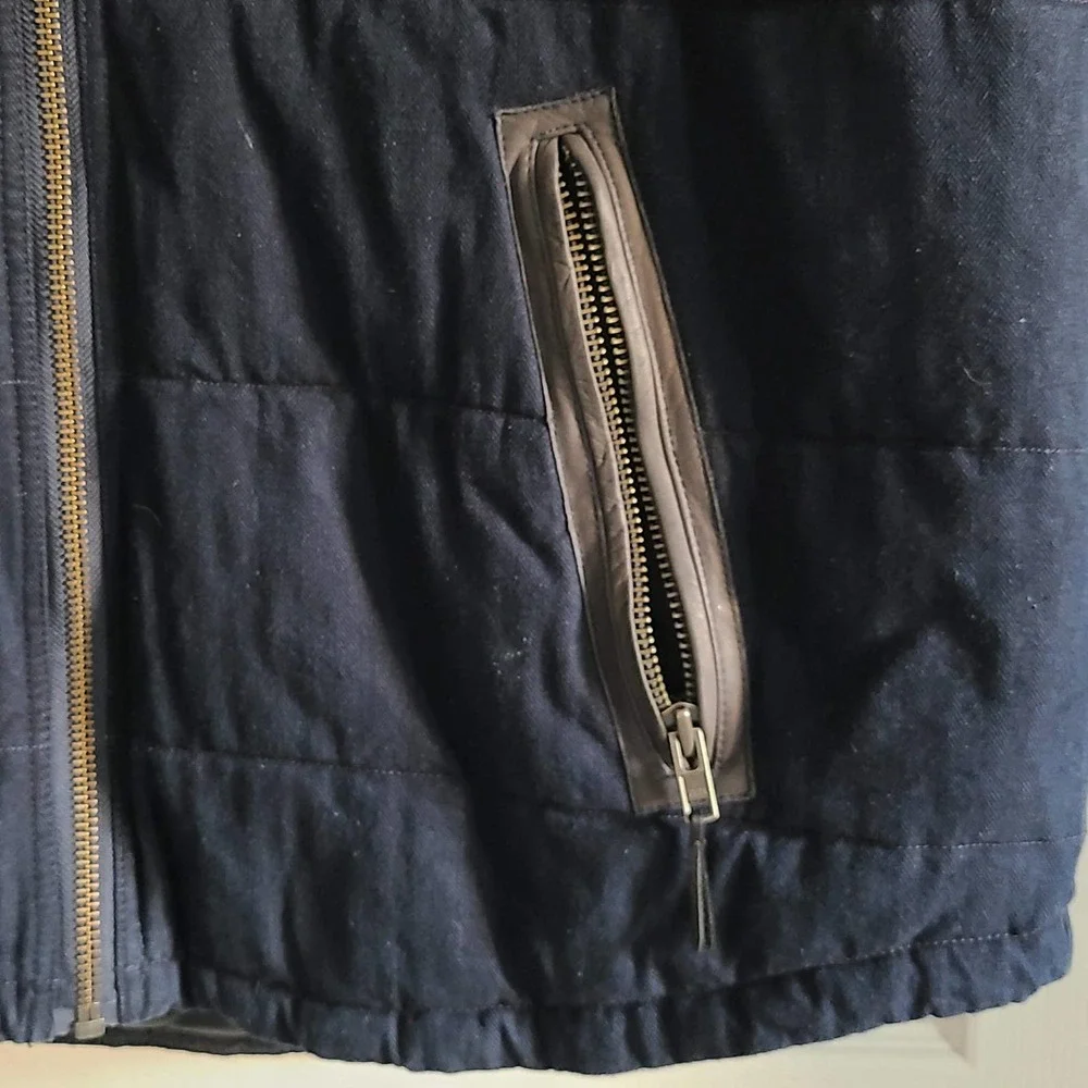 TRUE RELIGION Puffer Vest Blue Denim‎ Leather Trim Quilted M1WB015EG Size 3XL
